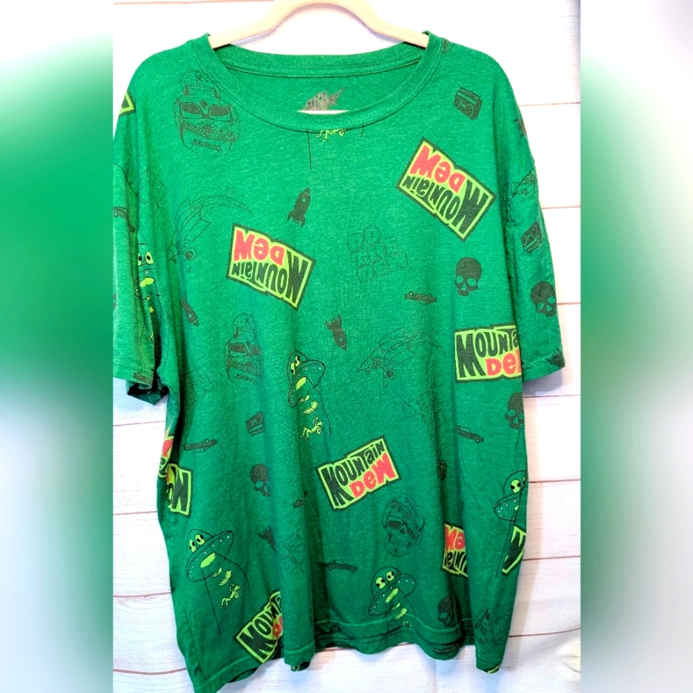 Rare Vintage Mountain Dew All Over Print Graphic Shirt SiZe 2XL